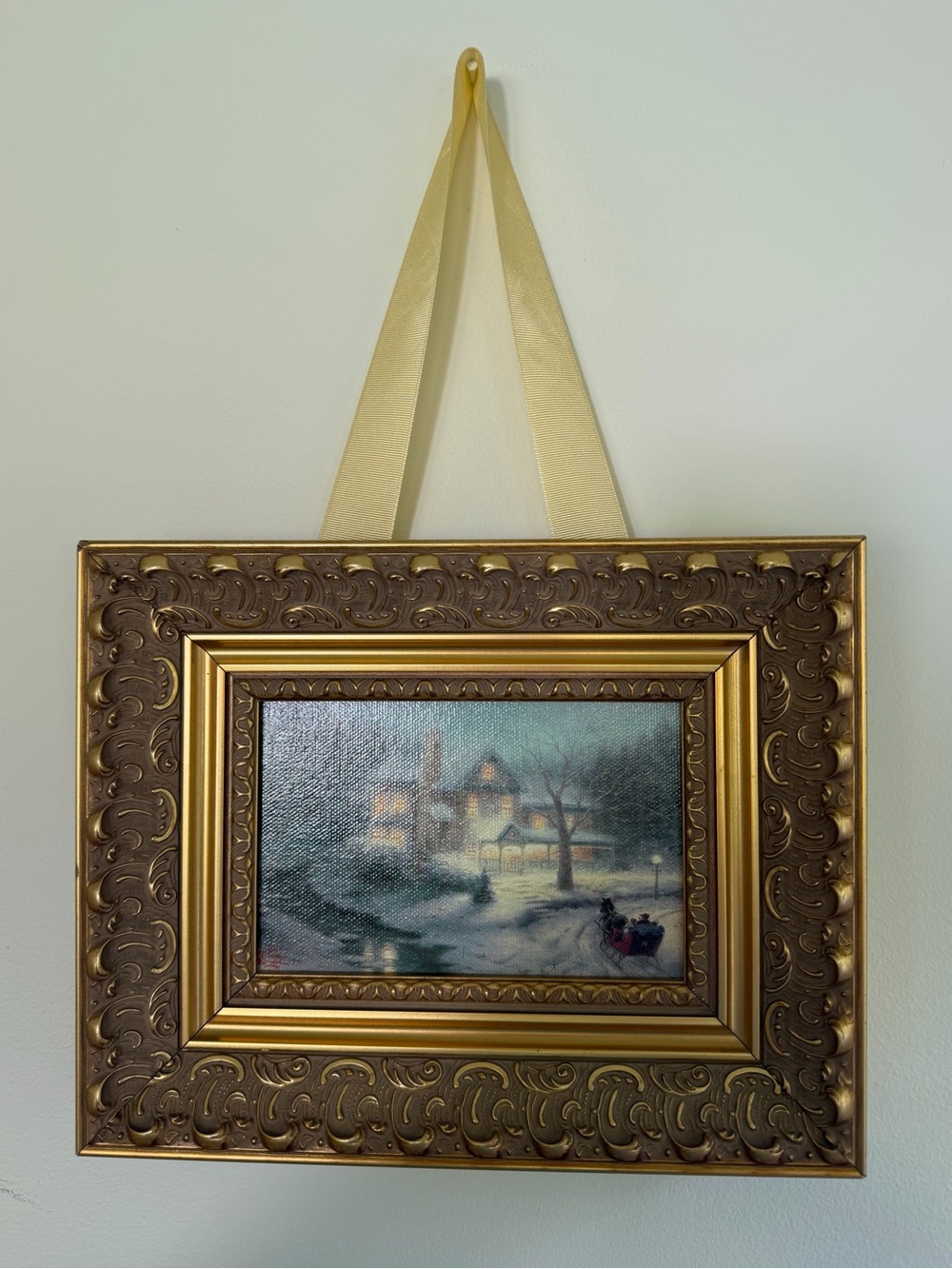 Thomas Kinkade MOONLIT SLEIGH RIDE Print Gilded Frame 7.5 x 9.5